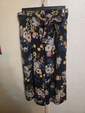 Zara Navy Floral Maxi Skirt with Tie Waist Palazzo